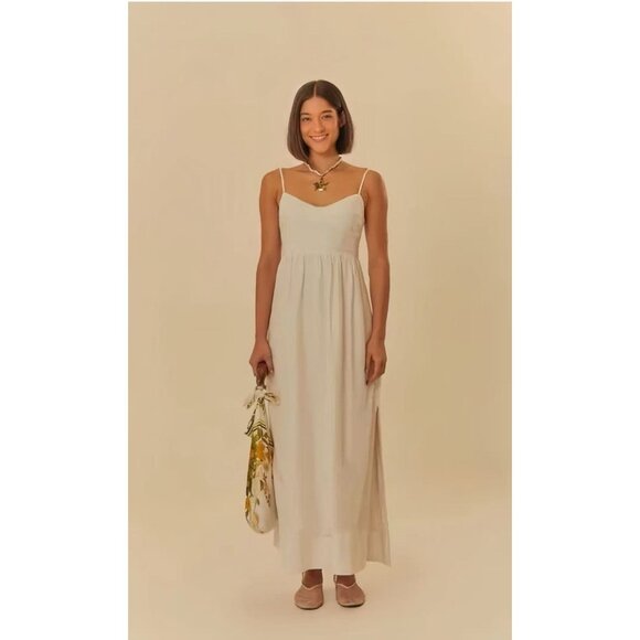 NWOT Farm Rio Linen Blend White Sleeveless Maxi Dress Size S - Picture 1 of 15